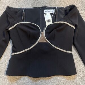 Self-Portrait Black Off-Shoulder Blouse with Silver Accents